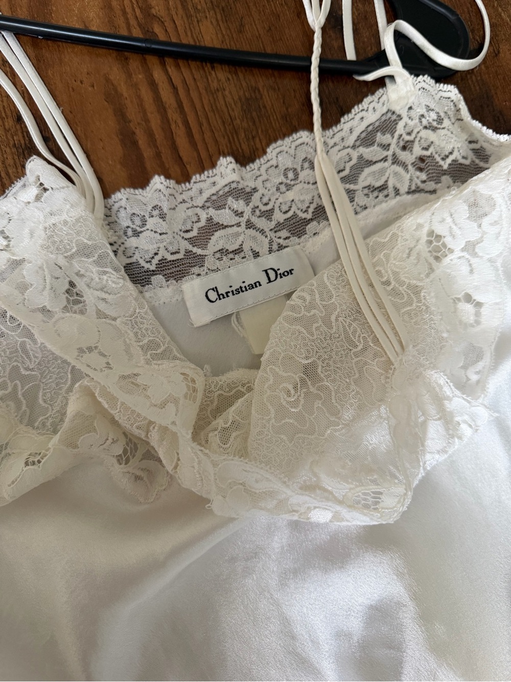 90s Vintage Christian Dior Ivory Lace-Trim Silk Slip Dress